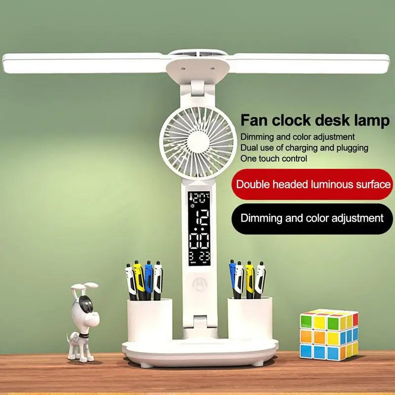 Multifunction Rechargeable Desk Lamp With Thermometer, Calendar, Fan, Pen Holder