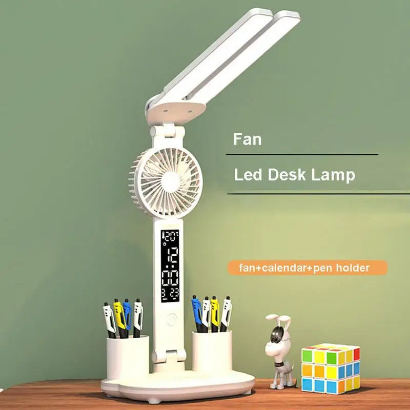 Multifunction Rechargeable Desk Lamp With Thermometer, Calendar, Fan, Pen Holder