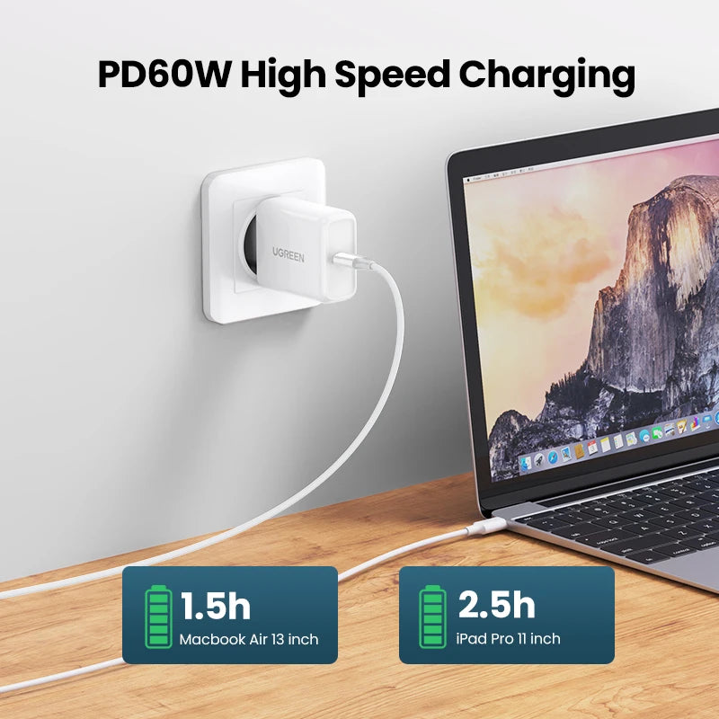 Ugreen PD 60W USB C to USB Type-C Cable QC4.0 3.0 Fast Charge Data Cable for Macbook Samsung S20 S9 USB C Cable for iPhone 15