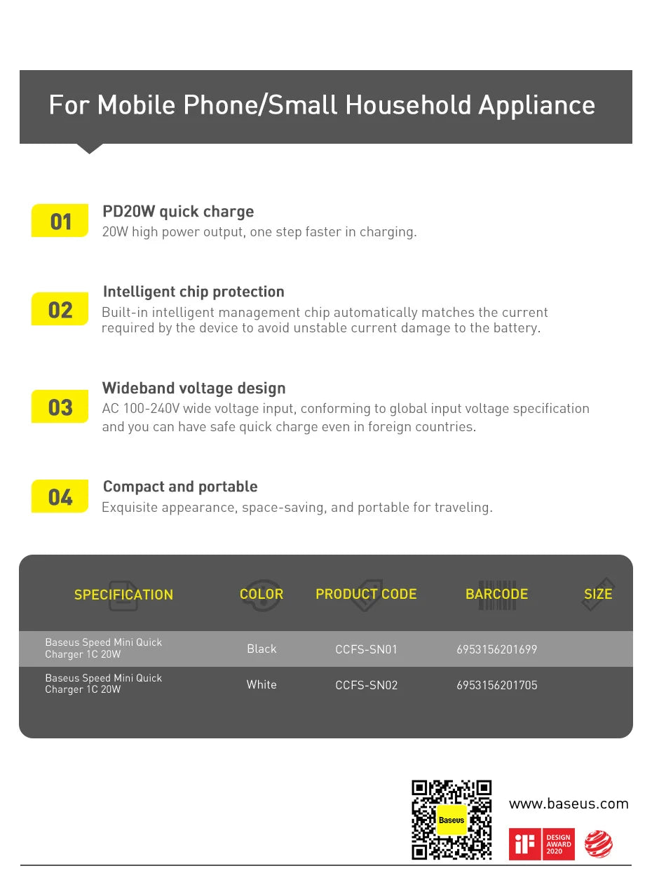 Baseus 20W Quick Charge
