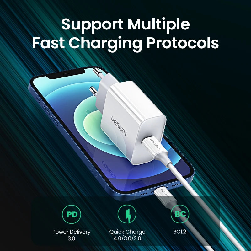 UGREEN Quick Charge 4.0 3.0 QC PD Charger 20W QC4.0 QC3.0 USB Type C Fast Charger for iPhone 16 15 14 Pro Xiaomi Phone PDCharger