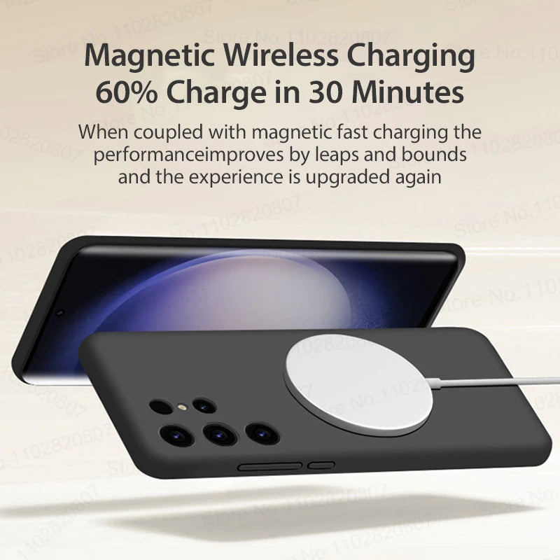 Original For Magsafe Magnetic Case For Samsung Galaxy S24 S23 S22 Ultra S21 Wireless Charging Cases Liquid silicone Bumber Cover