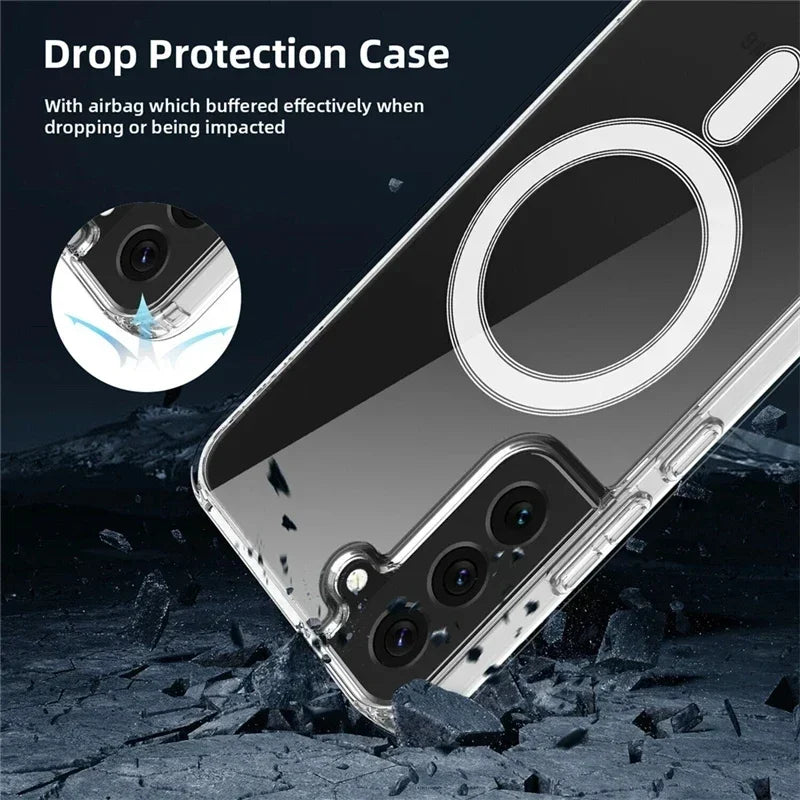 Original Magsafe Magnetic Case for Samsung Galaxy S24+ S21 FE S22 Plus S23 Ultra Plus Wireless Charging Shockproof Clear Cover