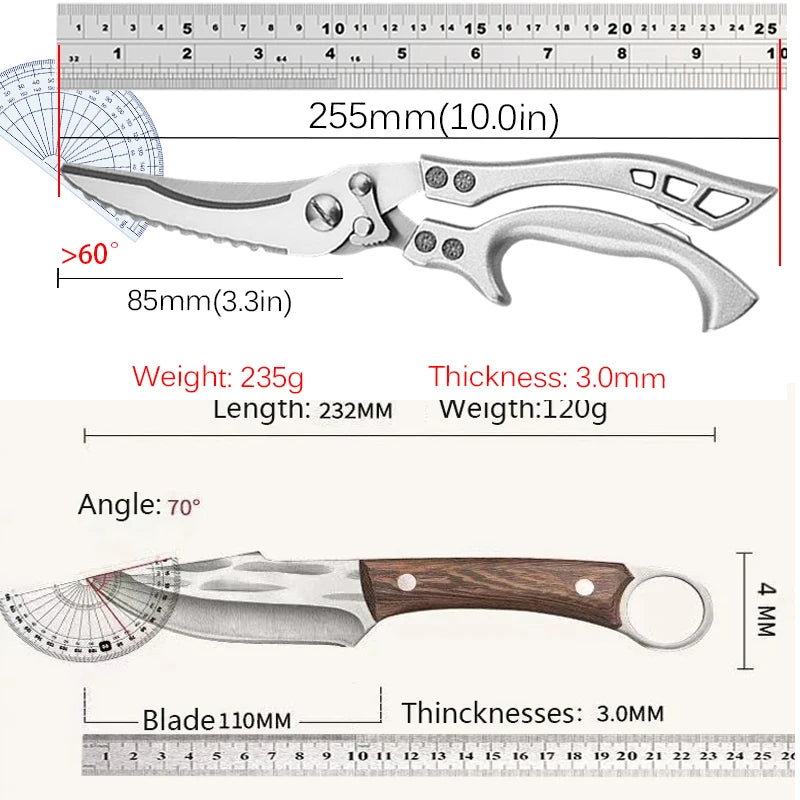 Stainless Steel Chicken Bone Scissors Kitchen Boning Knife Handmade Forged Knife Meat Cleaver Knives Fish Scale Scissor