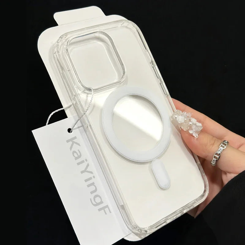 Luxury Magsafe Transparent Case for iPhone 16 15 14 13 12 11 Pro X XS XR Max Magnetic Wireless Charge Phone Cover