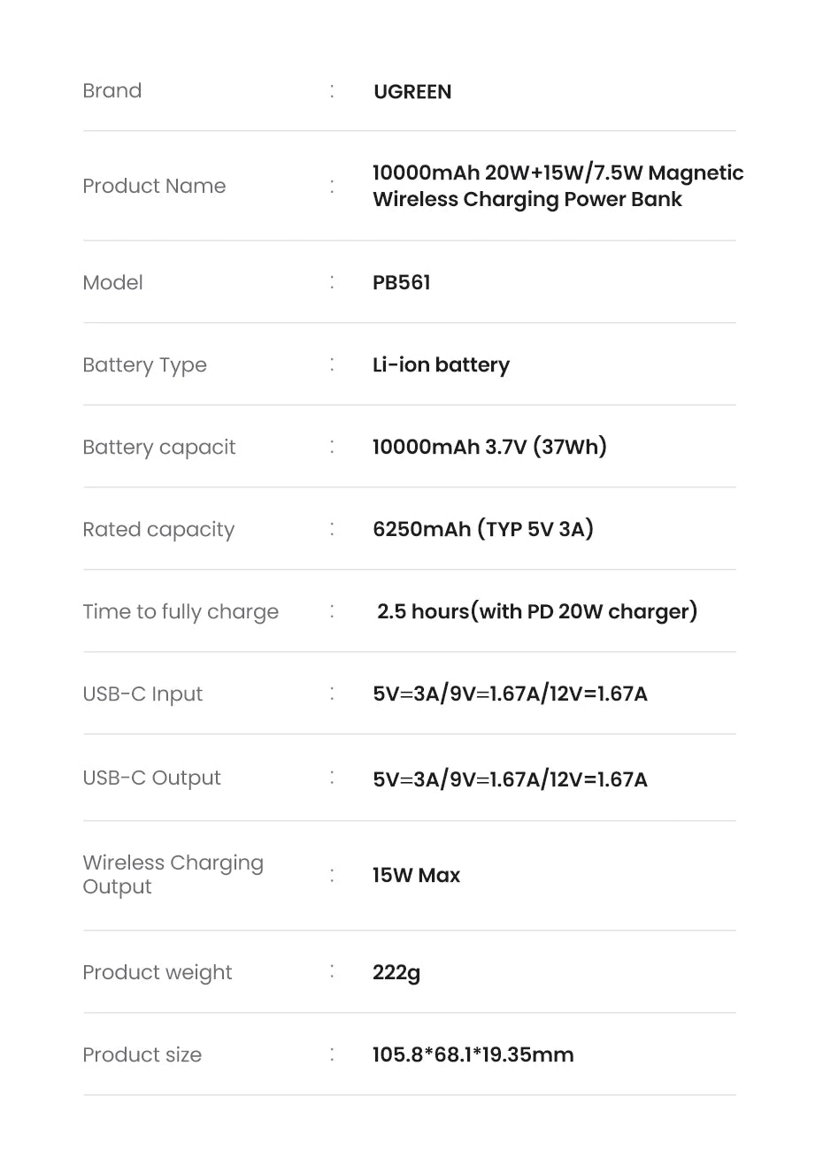 UGREEN PD20W Power Bank Magnetic 10000mAh Portable Wireless Fast Charging PowerBank for Magsafe for iPhone 15 Pro Max 16 Pro