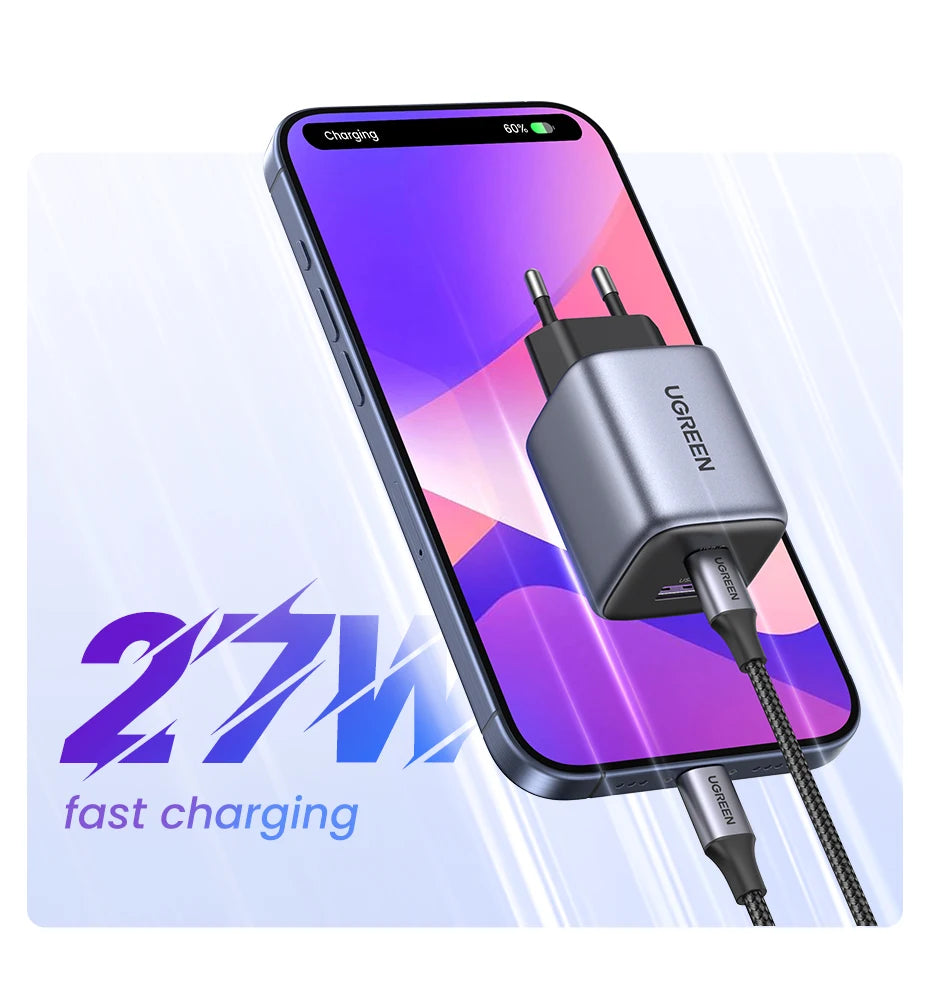 UGREEN GaN 35W Charger USB Charger PD3.0 QC3.0 Quick Charger For iPhone 16 15 14 Pro Samsung Xiaomi iPad Pro USB C Fast Charger