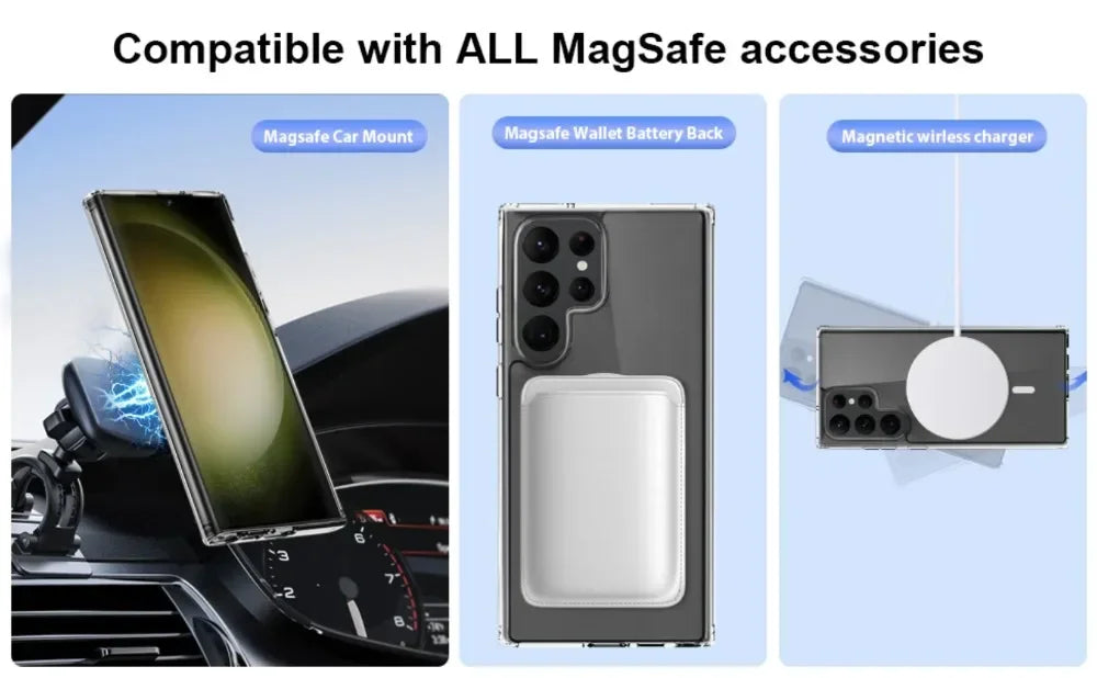 Original Magsafe Magnetic Case for Samsung Galaxy S24+ S21 FE S22 Plus S23 Ultra Plus Wireless Charging Shockproof Clear Cover