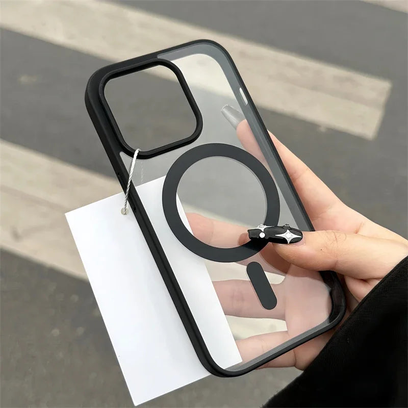 Luxury Magsafe Transparent Case for iPhone 16 15 14 13 12 11 Pro X XS XR Max Magnetic Wireless Charge Phone Cover