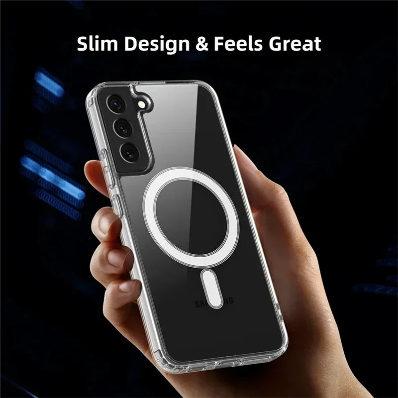 Original Magsafe Magnetic Case for Samsung Galaxy S24+ S21 FE S22 Plus S23 Ultra Plus Wireless Charging Shockproof Clear Cover