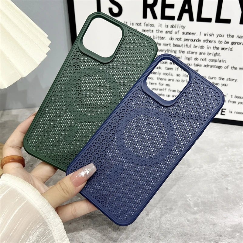 Heat Dissipation Mesh For Magsafe Magnetic Wireless Charging Case For iPhone 16 15 14 Plus 13 12 11 Pro Max Breathable Cover