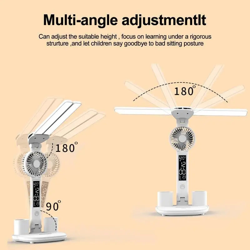 Multifunction Rechargeable Desk Lamp With Thermometer, Calendar, Fan, Pen Holder